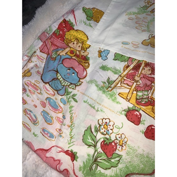 Vtg Strawberry Shortcake 1980's Fitted  Sheet Pillowcase American Greetings Twin - Picture 5 of 8